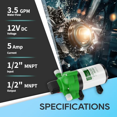 12V RV Water Pump Replacement – 3.5 GPM (With Strainer & Fittings)